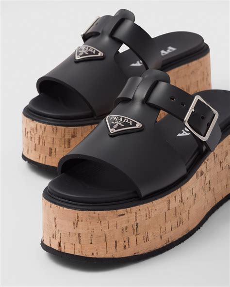 prada wedge slide sandals|Prada studded pony skin sandals.